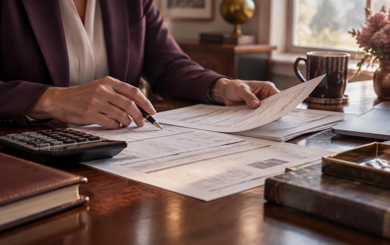 Tax documents being carefully reviewed at a desk